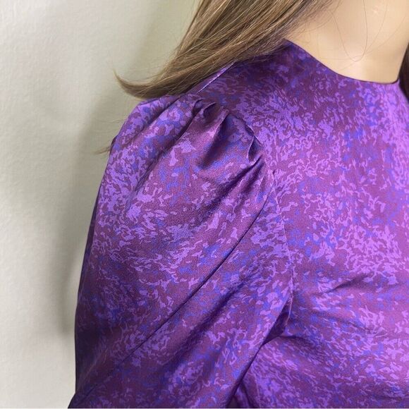 Keepsake Sz 4 Dress Purple High Neck Mini Long Sleeve Drape Party Classy Modest - Picture 3 of 15